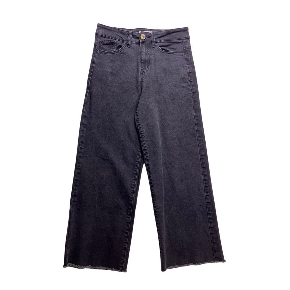Stradivarius Jeans Women Size 10 Gray Raw Hem Wide Leg Denim Denim